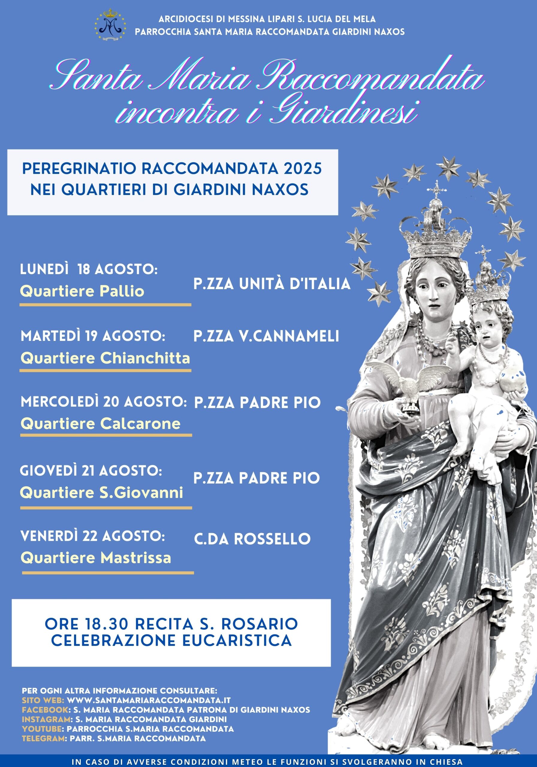 Programma Peregrinatio Santa Maria Raccomandata 2025